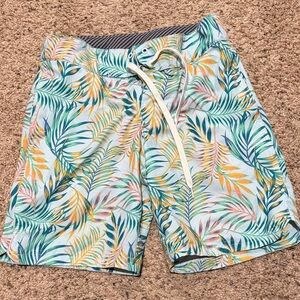 Art Class Tropical Leaf Print Kids Swim Trunks